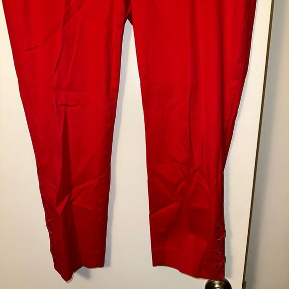 Talbots Women’s Chino Tapered Pants Solid Red Lace Up Ankle Detail 12 EUC - Picture 2 of 11